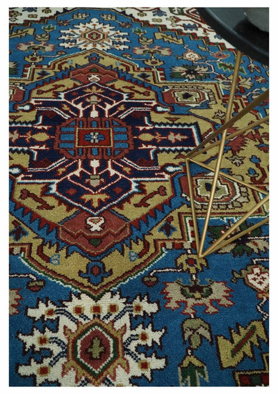 Custom Made Blue and Ivory Medallion Hand knotted Traditional wool Area Rug - The Rug Decor