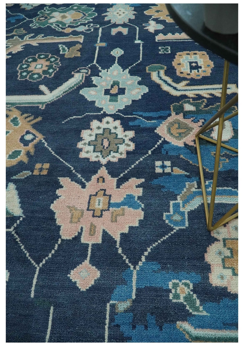 Custom Made Blue, Camel and Ivory Traditional Oriental Oushak wool Area Rug - The Rug Decor