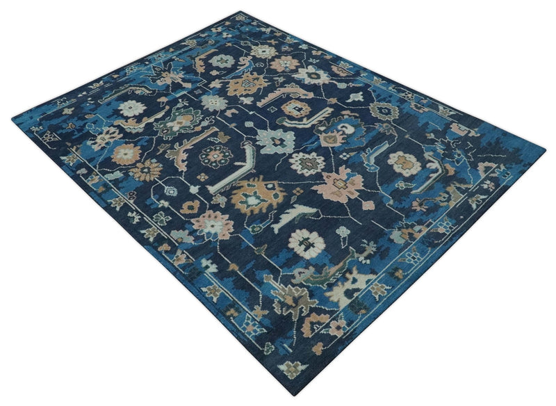 Custom Made Blue, Camel and Ivory Traditional Oriental Oushak wool Area Rug - The Rug Decor