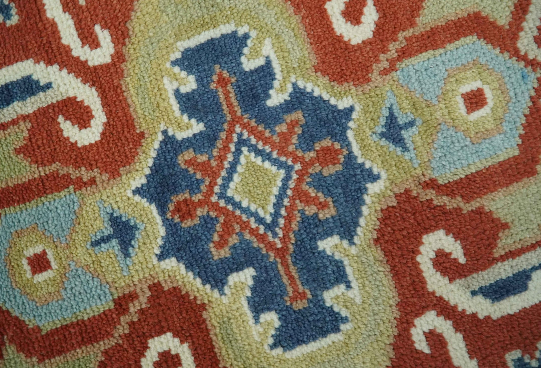 Custom Made Brown, Blue, Ivory and Olive Traditional Heriz Medallion Wool Area Rug - The Rug Decor