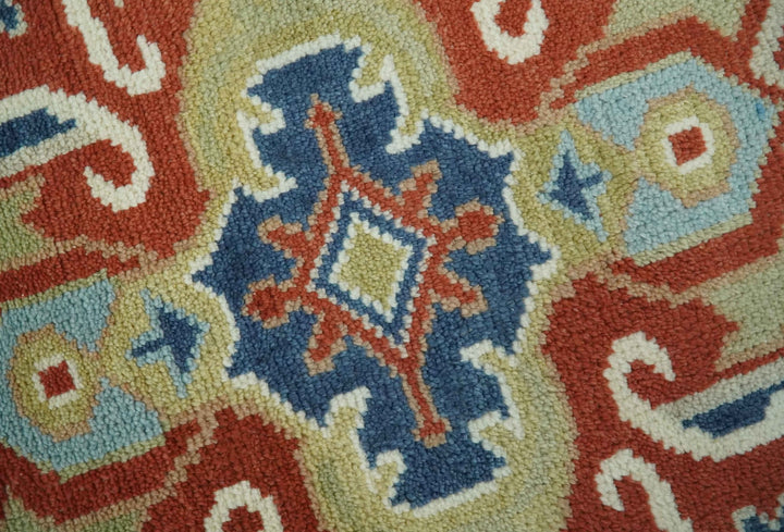 Custom Made Brown, Blue, Ivory and Olive Traditional Heriz Medallion Wool Area Rug - The Rug Decor