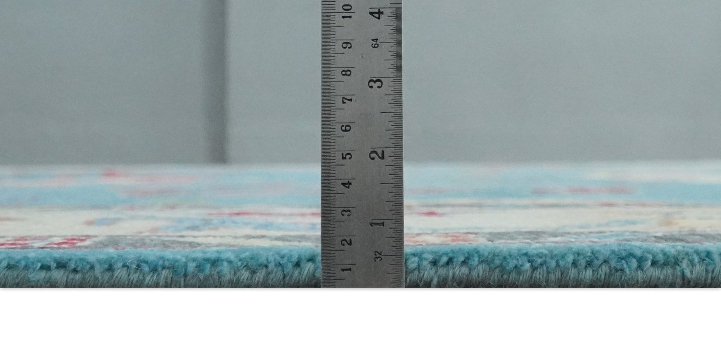 Custom Made Colorful Blue and Beige Hand knotted Traditional Oushak wool Area Rug - The Rug Decor