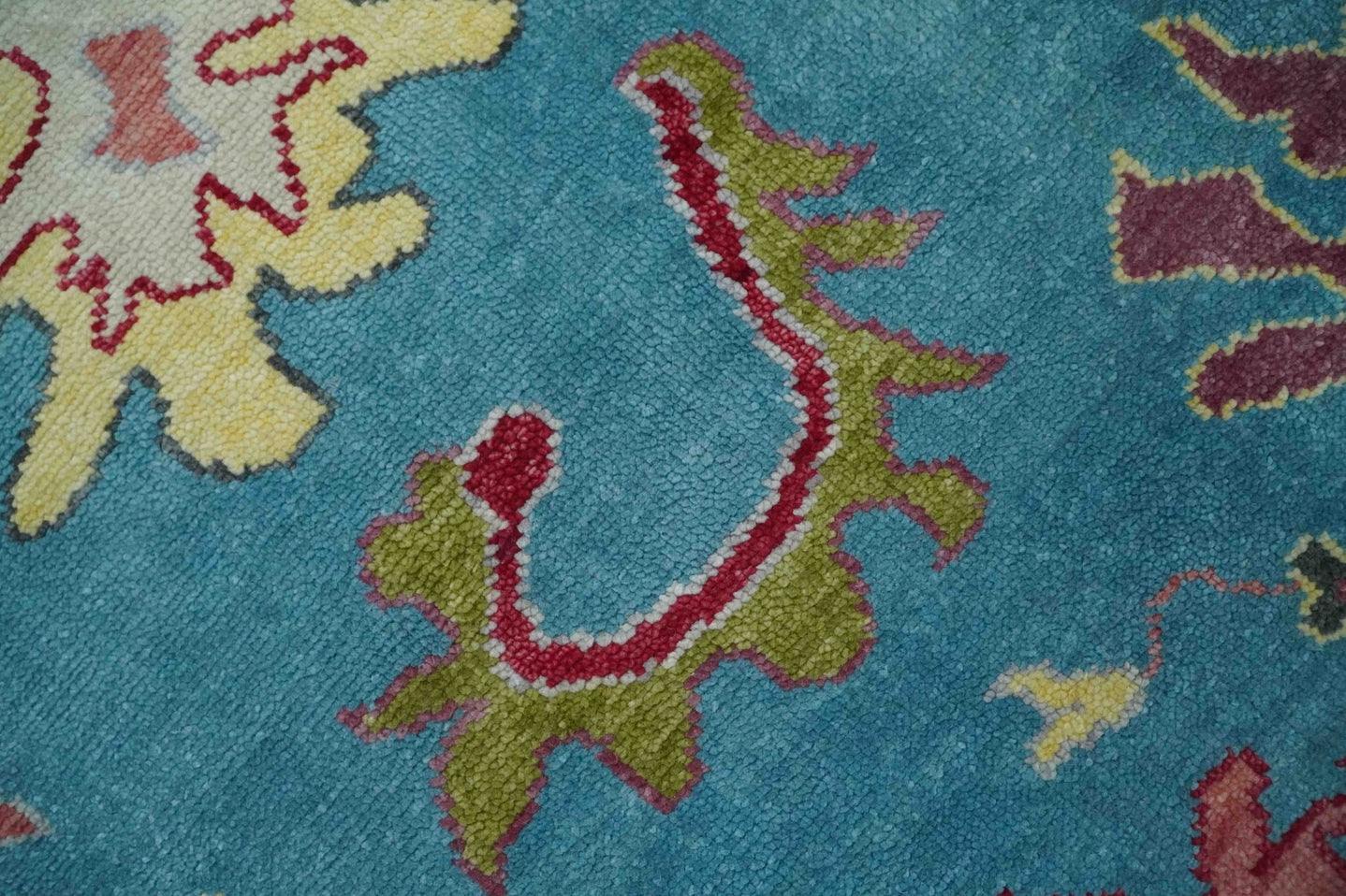 Custom Made Colorful Blue and Beige Hand knotted Traditional Oushak wool Area Rug - The Rug Decor