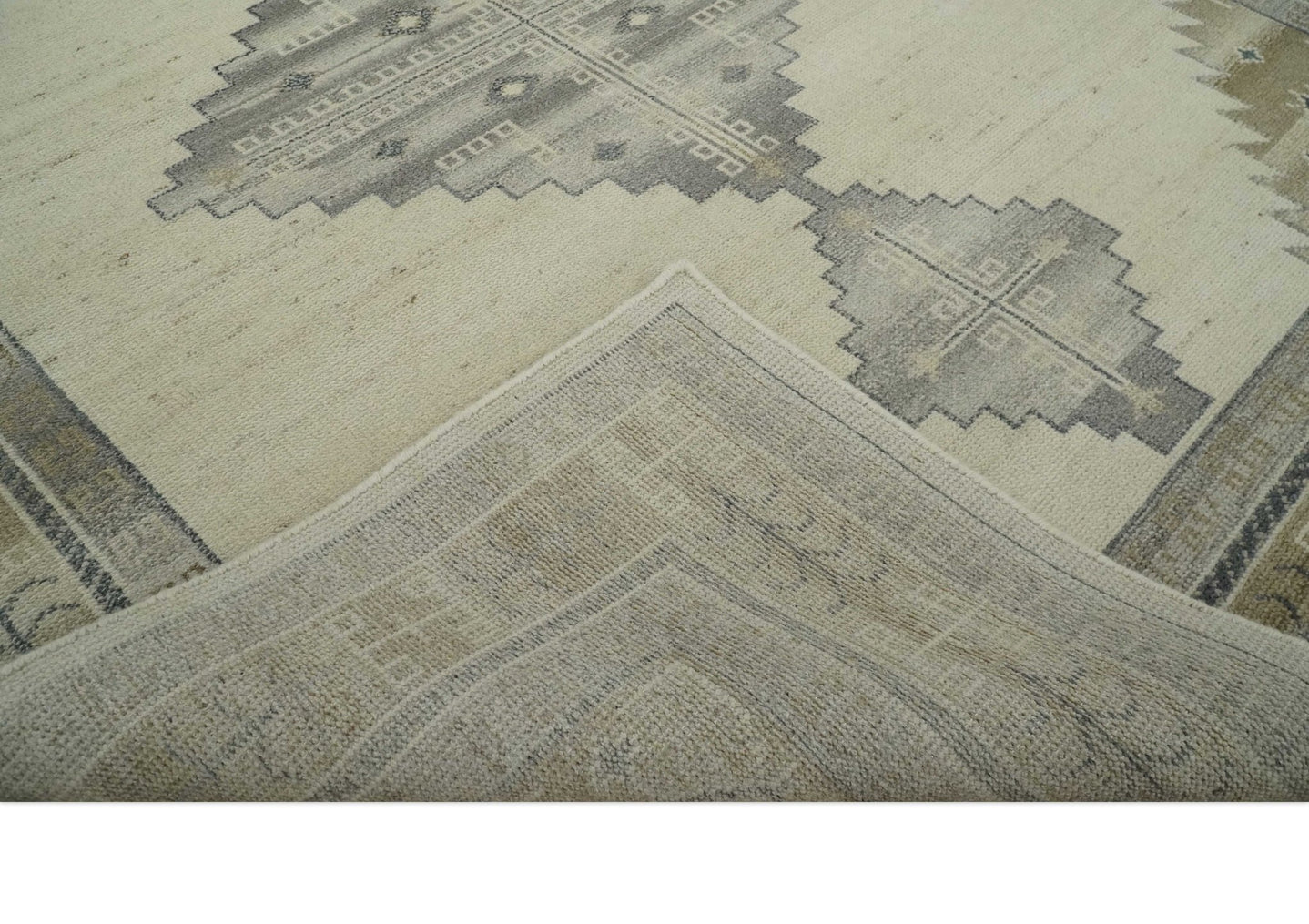 Custom Made Earthy Hand Knotted Ivory, Charcoal and Beige Wool Area Rug - The Rug Decor