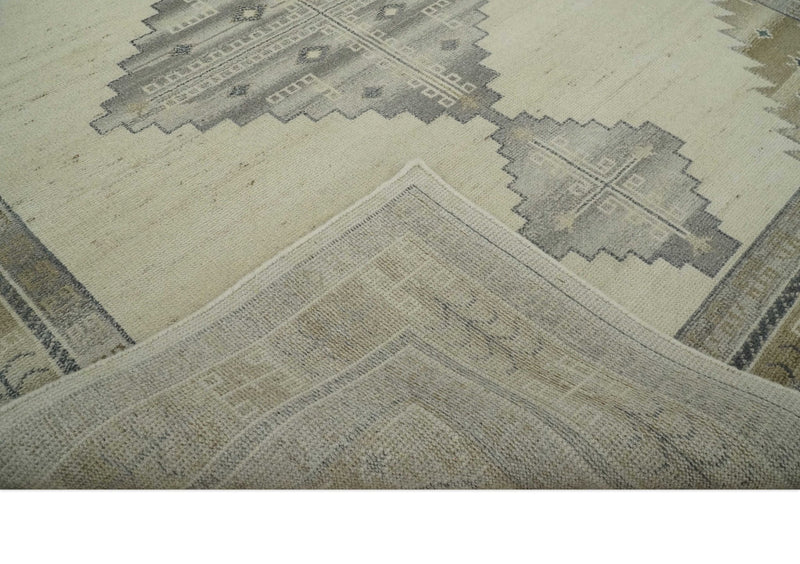 Custom Made Earthy Hand Knotted Ivory, Charcoal and Beige Wool Area Rug - The Rug Decor