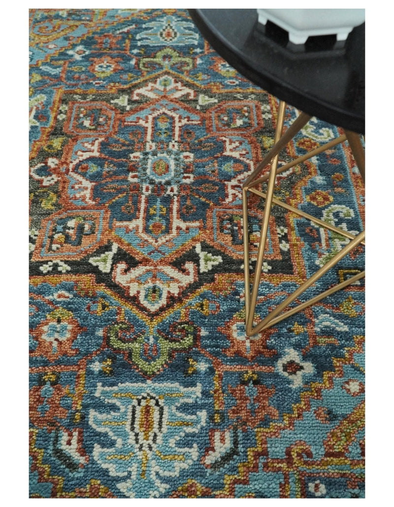 Custom Made Eclectic 8x10 Wool Traditional Persian Blue and Brown Vibrant Colorful Hand knotted SerapiArea Rug | TRDCP191 - The Rug Decor