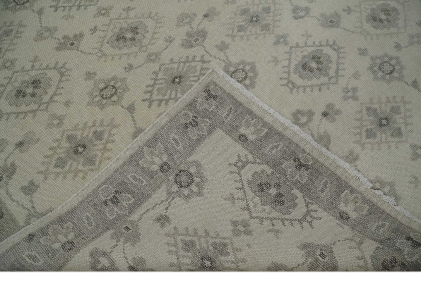 Custom Made Fine Hand Knotted Ivory and Charcoal Style Hand knotted Wool Area Rug - The Rug Decor