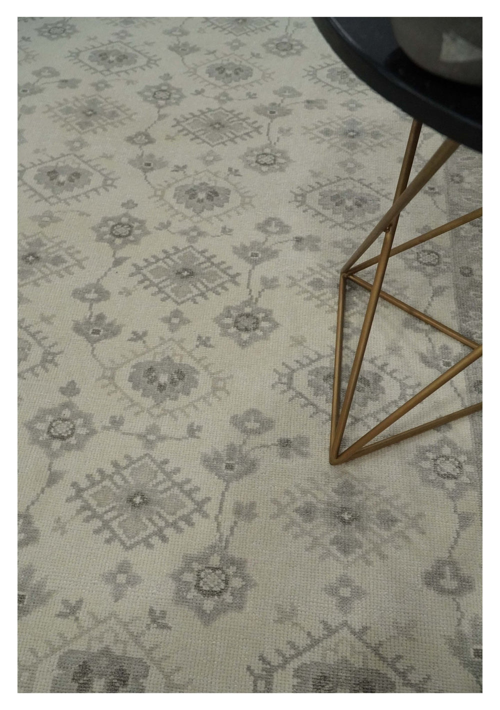 Custom Made Fine Hand Knotted Ivory and Charcoal Style Hand knotted Wool Area Rug - The Rug Decor