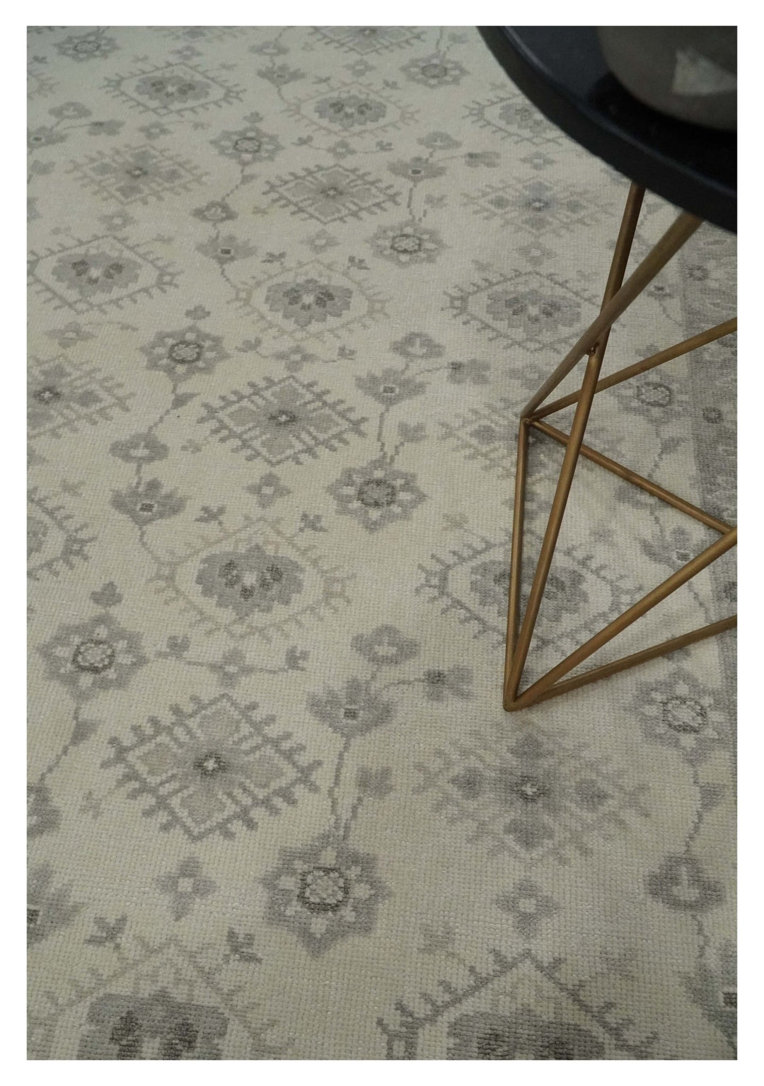 Custom Made Fine Hand Knotted Ivory and Charcoal Style Hand knotted Wool Area Rug - The Rug Decor