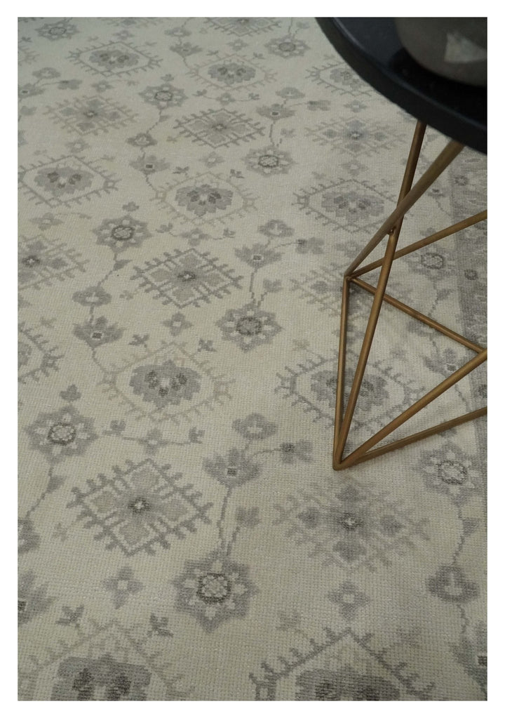 Custom Made Fine Hand Knotted Ivory and Charcoal Style Hand knotted Wool Area Rug - The Rug Decor