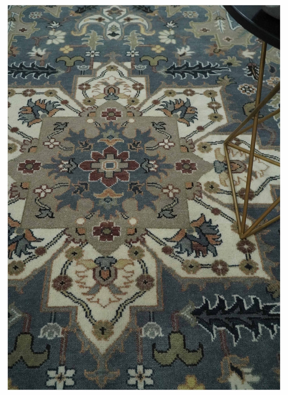 Custom Made Fine Knots Hand Knotted Ivory, Taupe and Olive Traditional Wool Rug - The Rug Decor