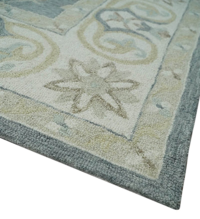 Custom Made Gray, Ivory and Beige Traditional Ikat design Hand Tufted wool Area Rug - The Rug Decor