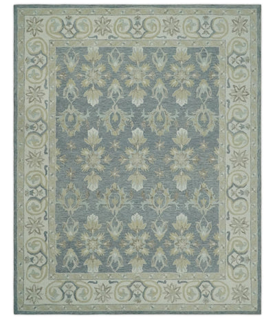 Custom Made Gray, Ivory and Beige Traditional Ikat design Hand Tufted wool Area Rug - The Rug Decor