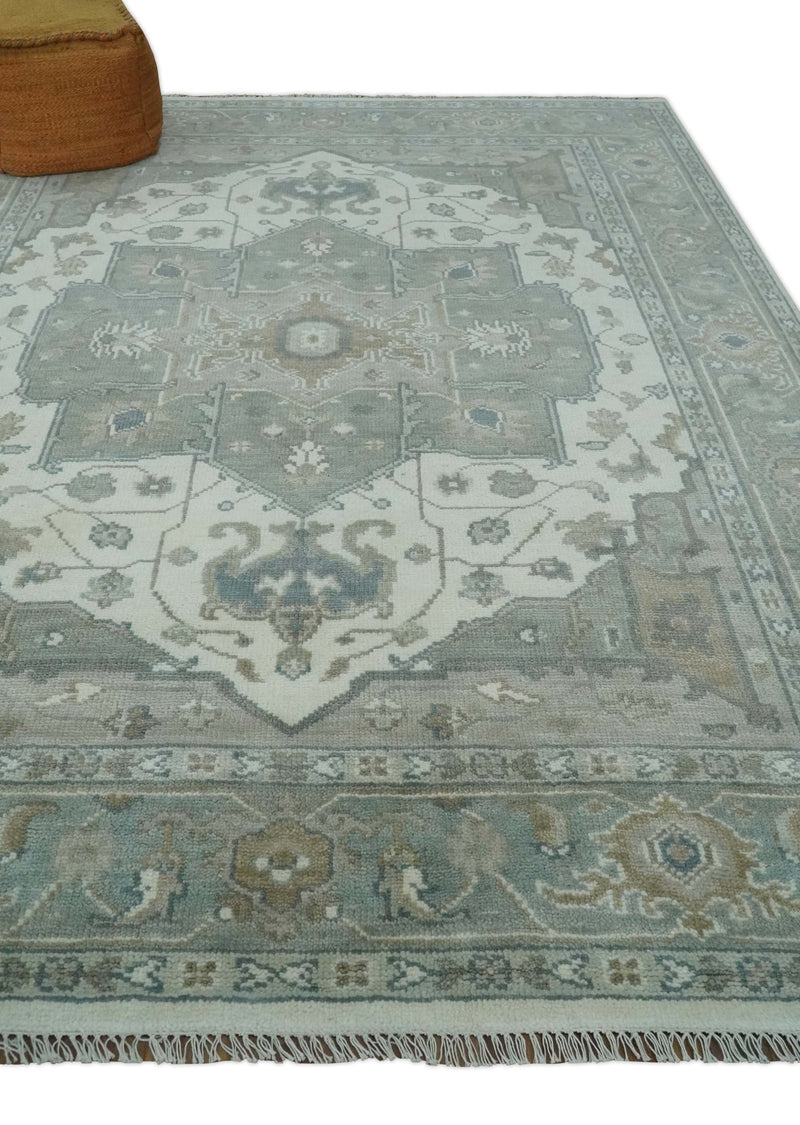 Custom Made Gray, Ivory and Silver Hand knotted Traditional Medallion wool Area Rug - The Rug Decor