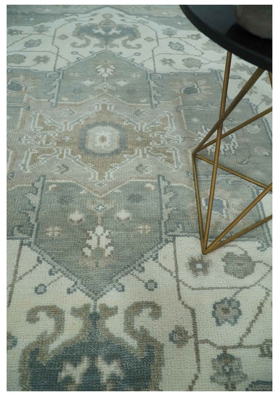 Custom Made Gray, Ivory and Silver Hand knotted Traditional Medallion wool Area Rug - The Rug Decor