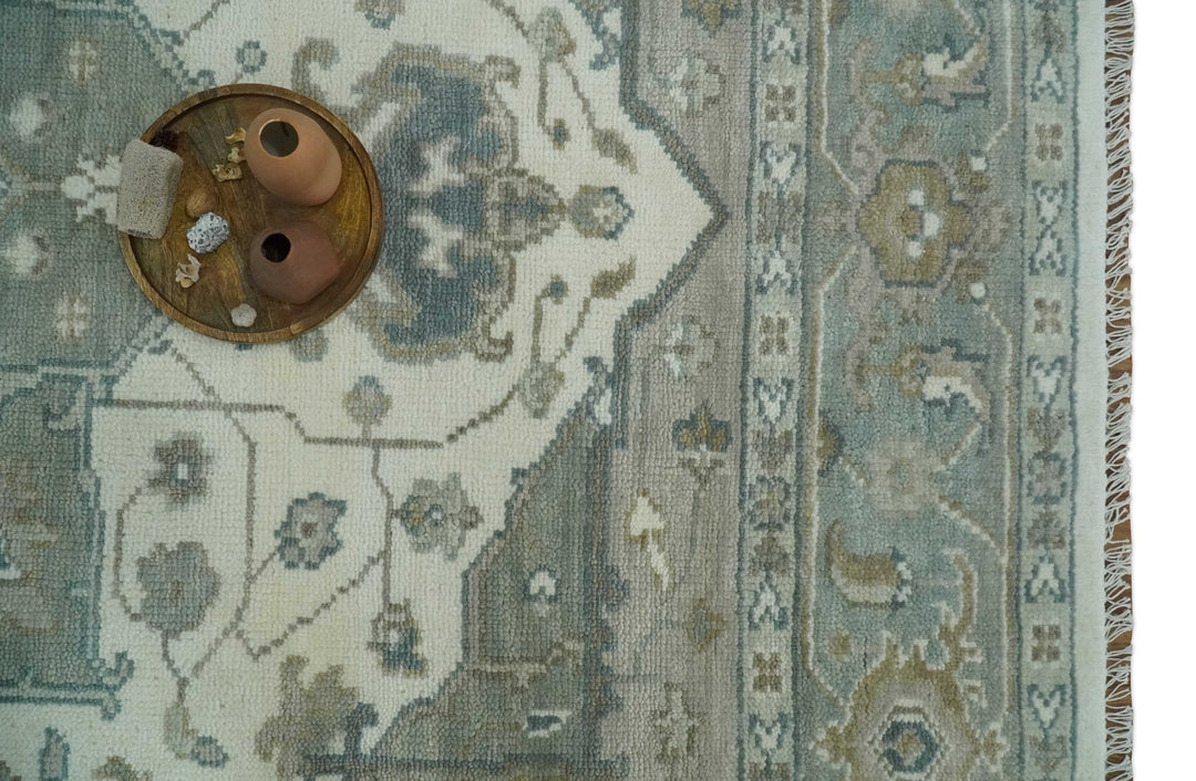 Custom Made Gray, Ivory and Silver Hand knotted Traditional Medallion wool Area Rug - The Rug Decor