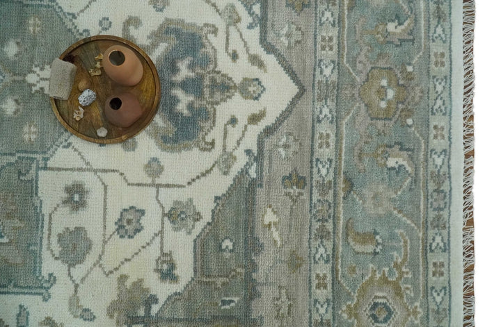 Custom Made Gray, Ivory and Silver Hand knotted Traditional Medallion wool Area Rug - The Rug Decor