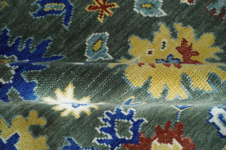 Custom Made Green and Ivory Colorful Hand knotted Traditional Oushak wool Area Rug - The Rug Decor