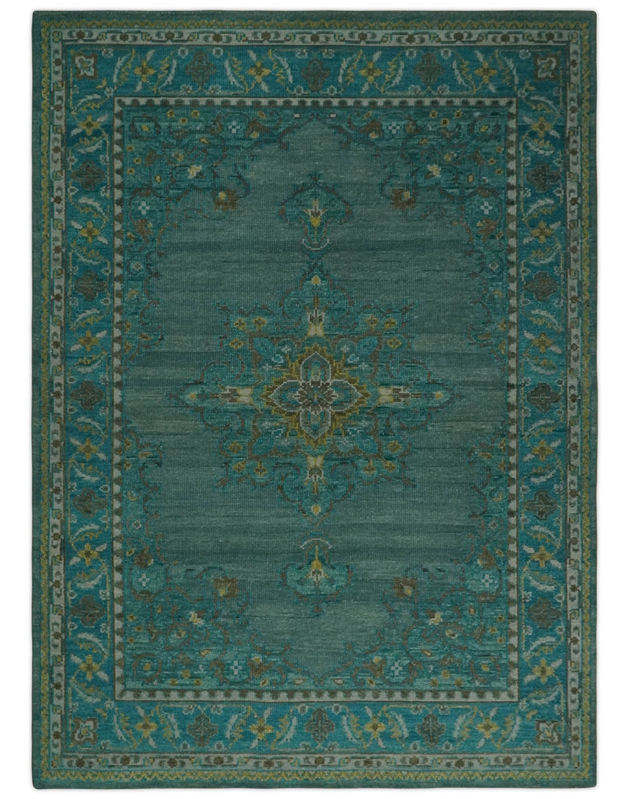 Custom Made Green Hand Knotted Antique Style Multi Size Traditional Wool Rug - The Rug Decor