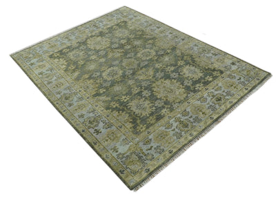 Custom Made Green, Silver and Olive Hand knotted Traditional Oushak Wool Area Rug - The Rug Decor