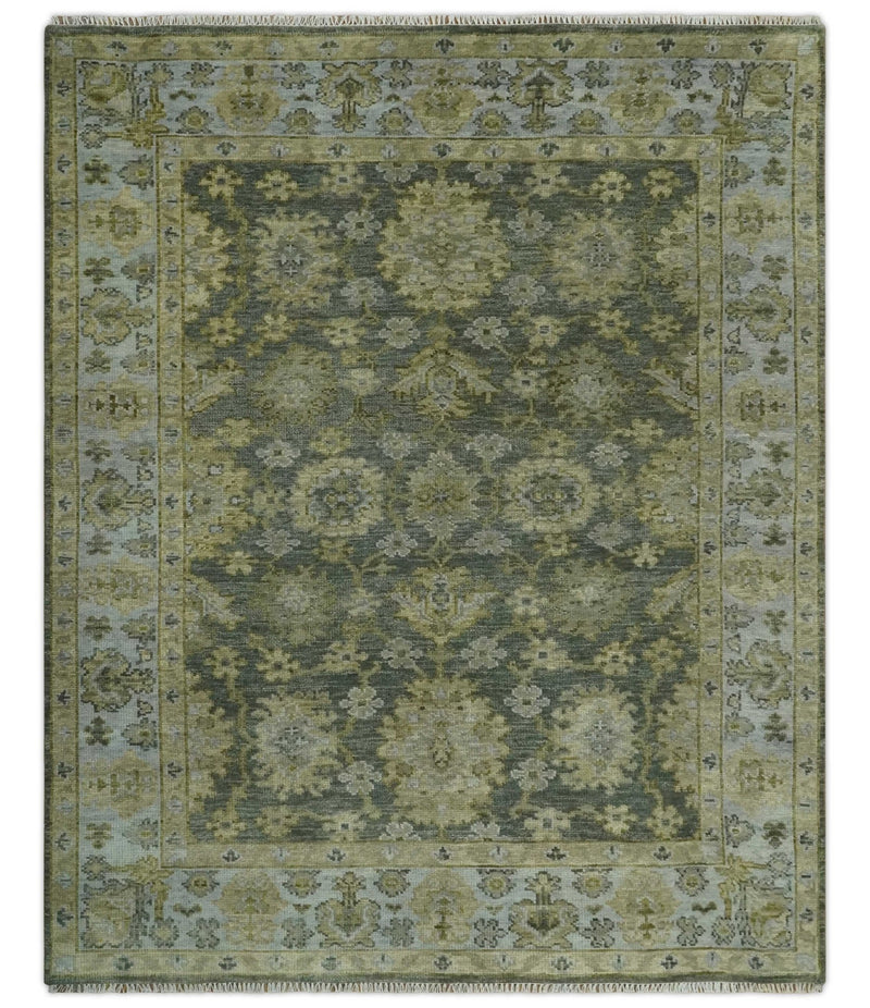 Custom Made Green, Silver and Olive Hand knotted Traditional Oushak Wool Area Rug - The Rug Decor