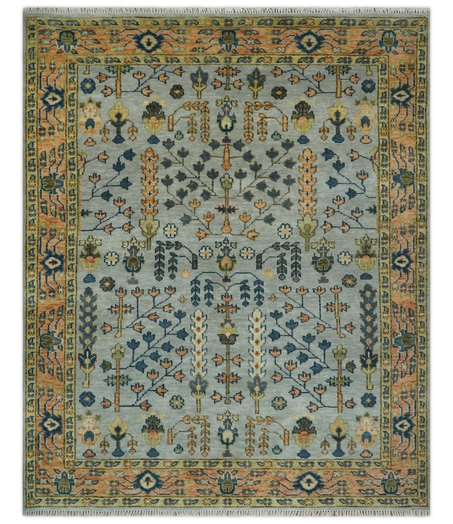 Custom Made Hand Knotted 8x10, 9x12 Living Room and Bedroom Rug Rust and Silver Traditional Turkish Style Wool Rug - The Rug Decor