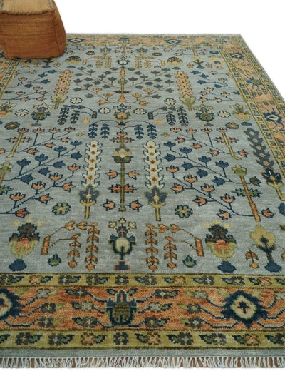 Custom Made Hand Knotted 8x10, 9x12 Living Room and Bedroom Rug Rust and Silver Traditional Turkish Style Wool Rug - The Rug Decor