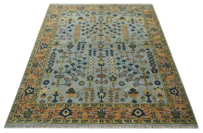 Custom Made Hand Knotted 8x10, 9x12 Living Room and Bedroom Rug Rust and Silver Traditional Turkish Style Wool Rug - The Rug Decor