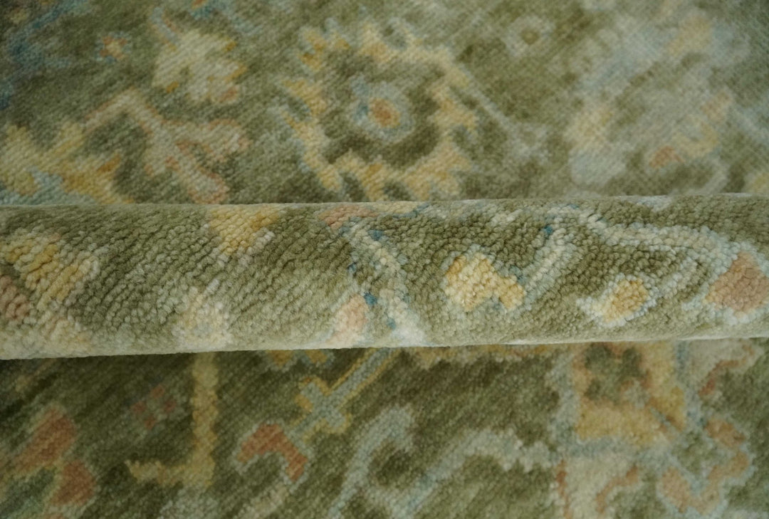 Custom Made Hand Knotted Antique Finish Green, Aqua and Beige Traditional Wool Rug - The Rug Decor