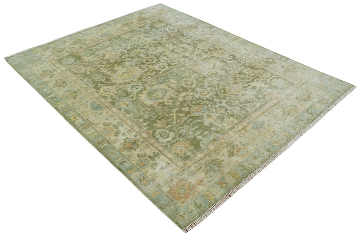 Custom Made Hand Knotted Antique Finish Green, Aqua and Beige Traditional Wool Rug - The Rug Decor