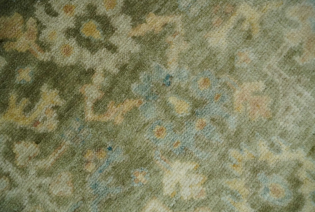 Custom Made Hand Knotted Antique Finish Green, Aqua and Beige Traditional Wool Rug - The Rug Decor