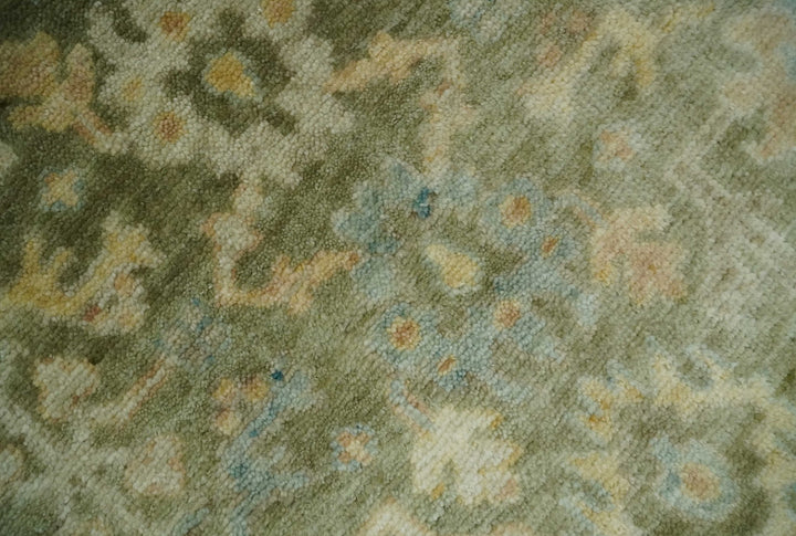 Custom Made Hand Knotted Antique Finish Green, Aqua and Beige Traditional Wool Rug - The Rug Decor