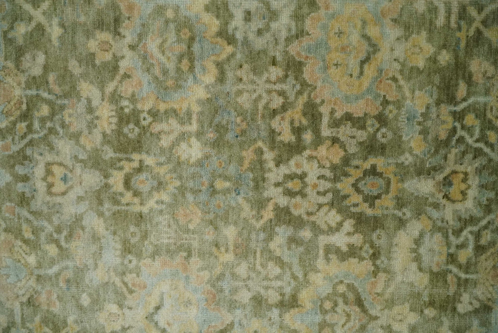Custom Made Hand Knotted Antique Finish Green, Aqua and Beige Traditional Wool Rug - The Rug Decor