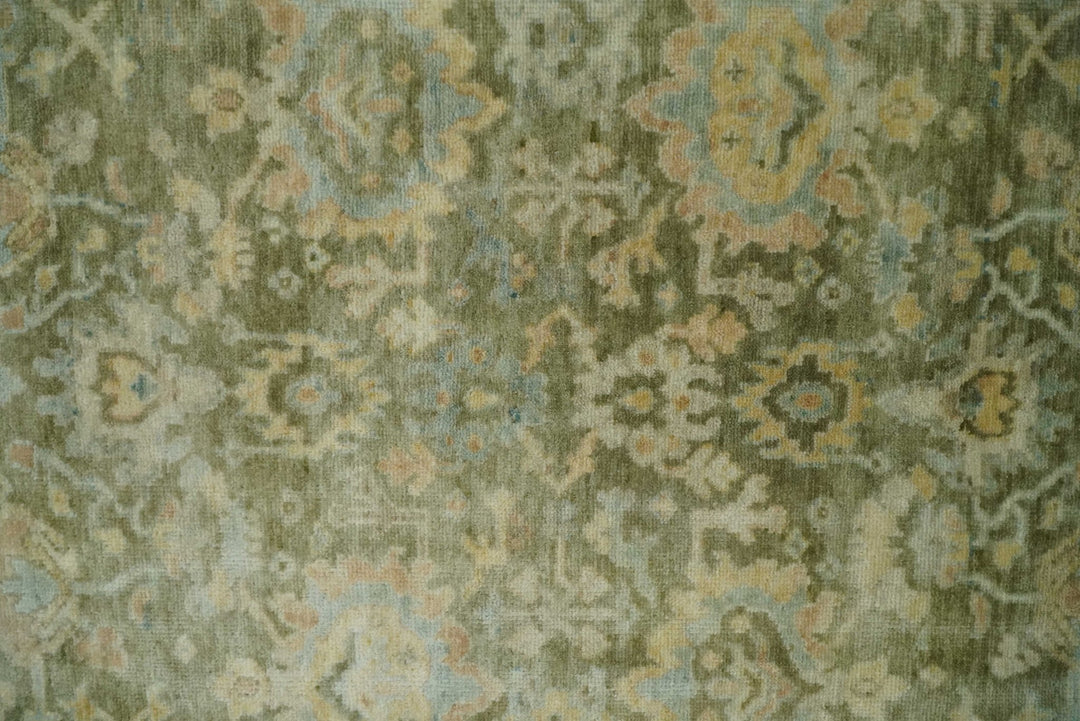 Custom Made Hand Knotted Antique Finish Green, Aqua and Beige Traditional Wool Rug - The Rug Decor
