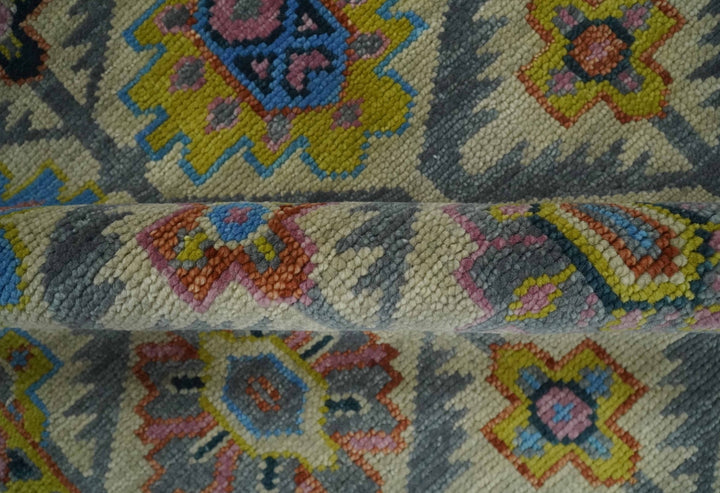 Custom Made Hand Knotted Beige, Gray and Mustard Oriental Multi Size Wool Area Rug - The Rug Decor