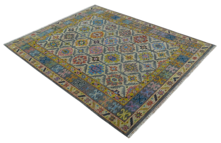 Custom Made Hand Knotted Beige, Gray and Mustard Oriental Multi Size Wool Area Rug - The Rug Decor