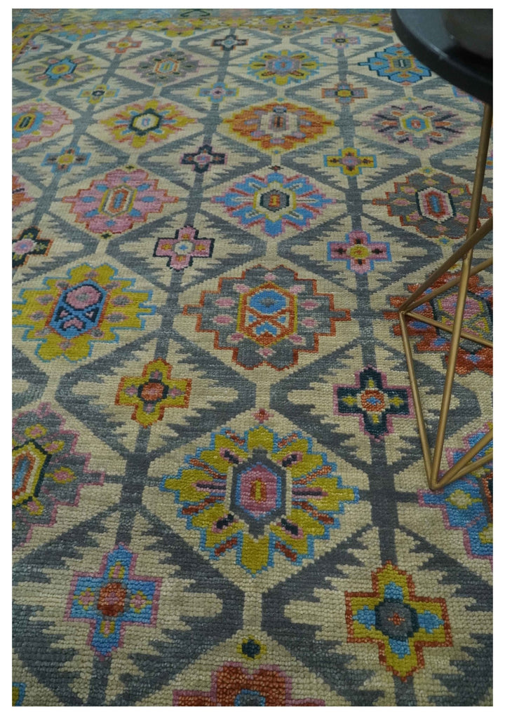Custom Made Hand Knotted Beige, Gray and Mustard Oriental Multi Size Wool Area Rug - The Rug Decor