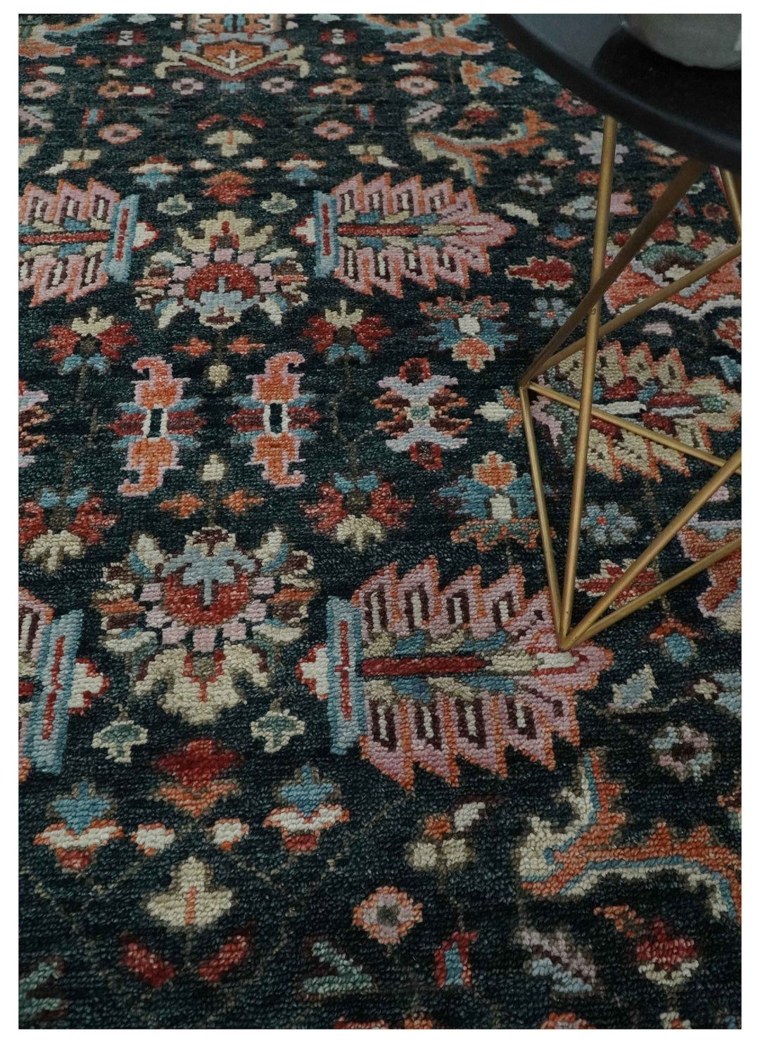 Hand Knotted Black and Rust Traditional Oushak Wool Rug