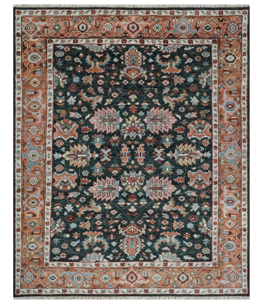Custom Made Hand Knotted Black and Rust Traditional Oushak Wool Area Rug - The Rug Decor