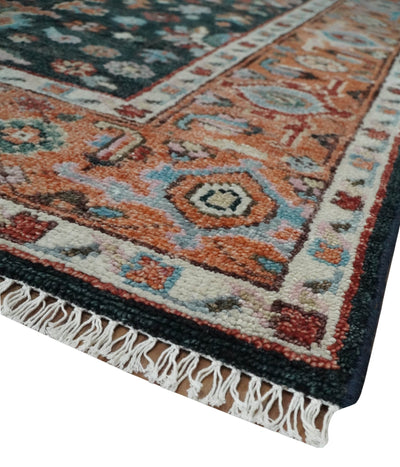 Custom Made Hand Knotted Black and Rust Traditional Oushak Wool Area Rug - The Rug Decor