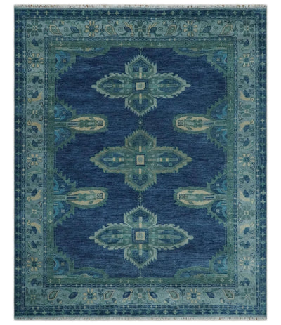 Custom Made Hand Knotted Blue and Silver Traditional Antique Style Wool Rug - The Rug Decor