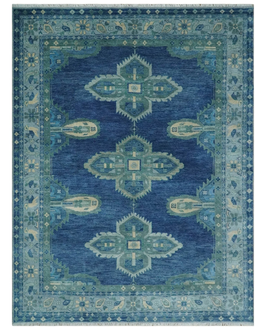 Custom Made Hand Knotted Blue and Silver Traditional Antique Style Wool Rug - The Rug Decor