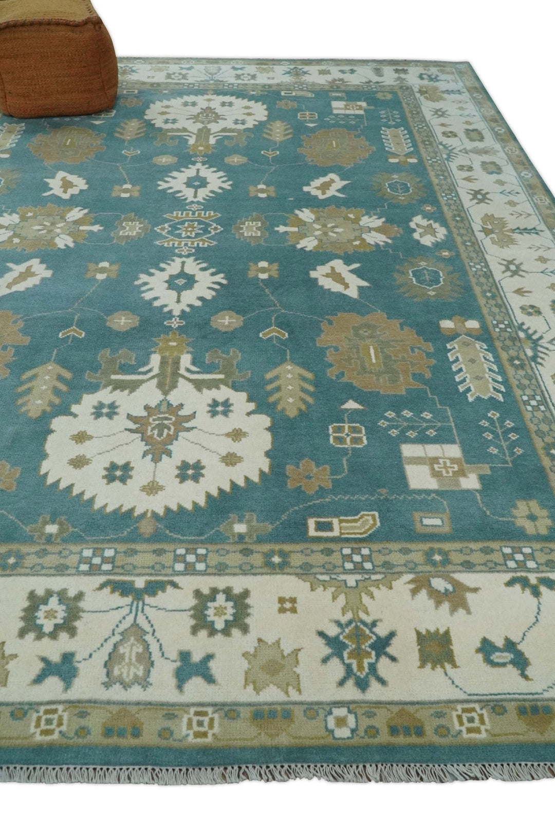 Custom Made Hand Knotted Blue, Ivory and Beige Traditional Oushak Wool Rug - The Rug Decor