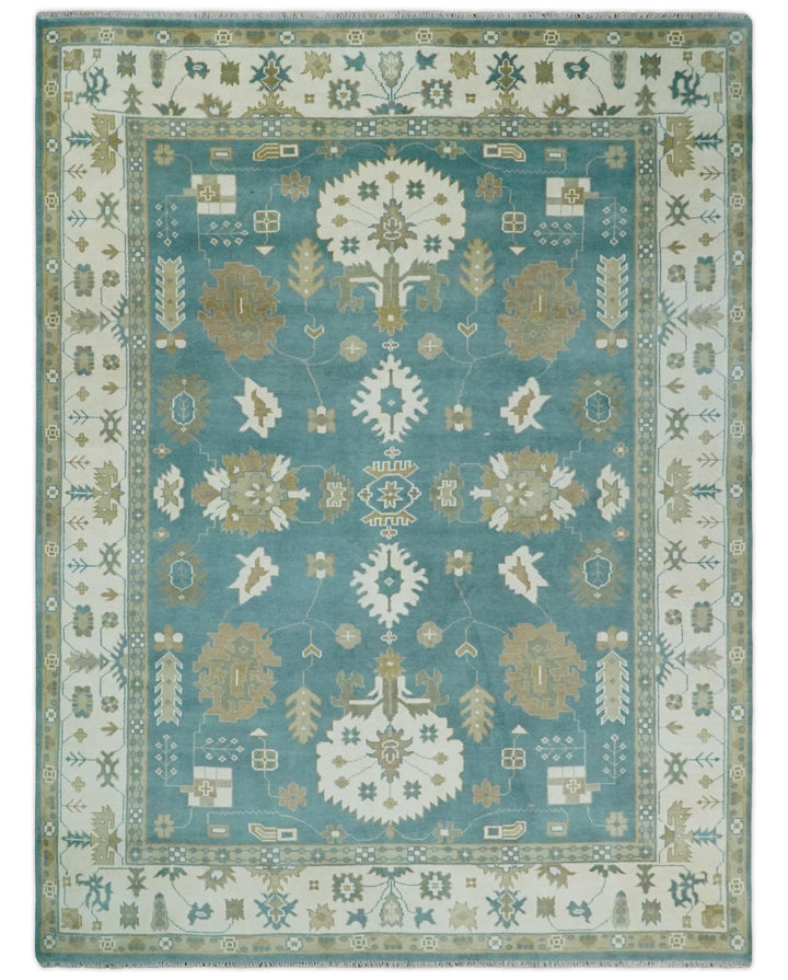 Custom Made Hand Knotted Blue, Ivory and Beige Traditional Oushak Wool Rug - The Rug Decor