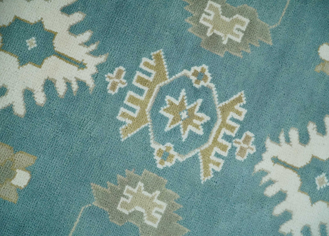 Custom Made Hand Knotted Blue, Ivory and Beige Traditional Oushak Wool Rug - The Rug Decor