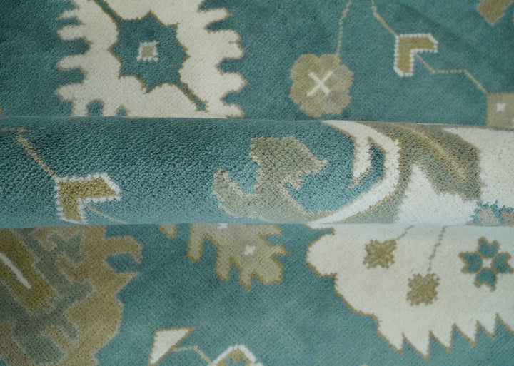 Custom Made Hand Knotted Blue, Ivory and Beige Traditional Oushak Wool Rug - The Rug Decor