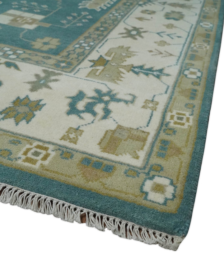 Custom Made Hand Knotted Blue, Ivory and Beige Traditional Oushak Wool Rug - The Rug Decor
