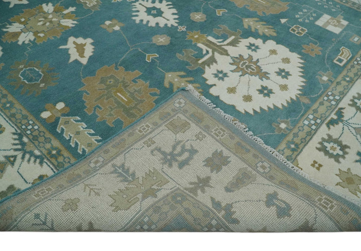 Custom Made Hand Knotted Blue, Ivory and Beige Traditional Oushak Wool Rug - The Rug Decor