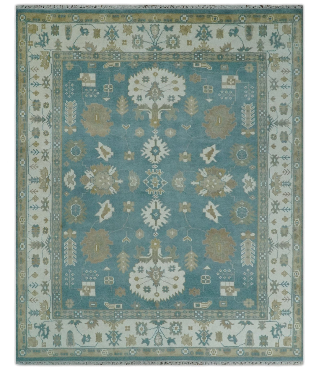 Custom Made Hand Knotted Blue, Ivory and Beige Traditional Oushak Wool Rug - The Rug Decor
