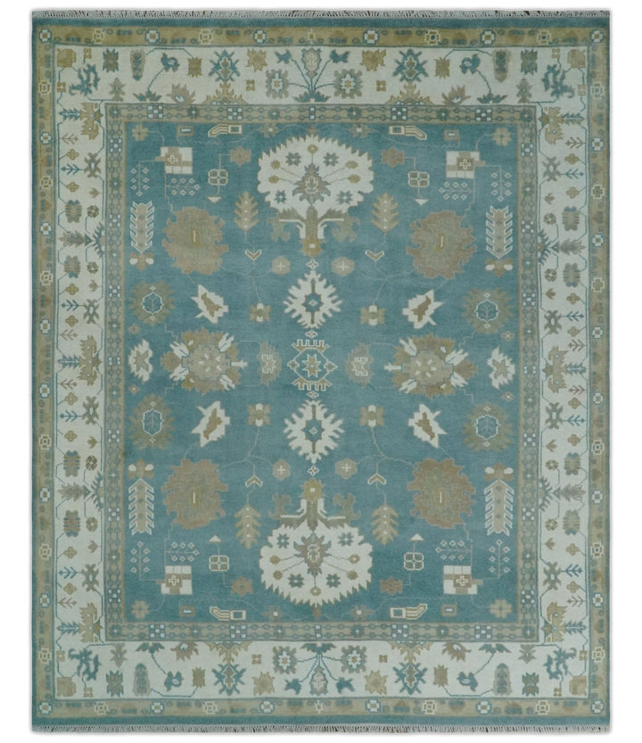 Custom Made Hand Knotted Blue, Ivory and Beige Traditional Oushak Wool Rug - The Rug Decor